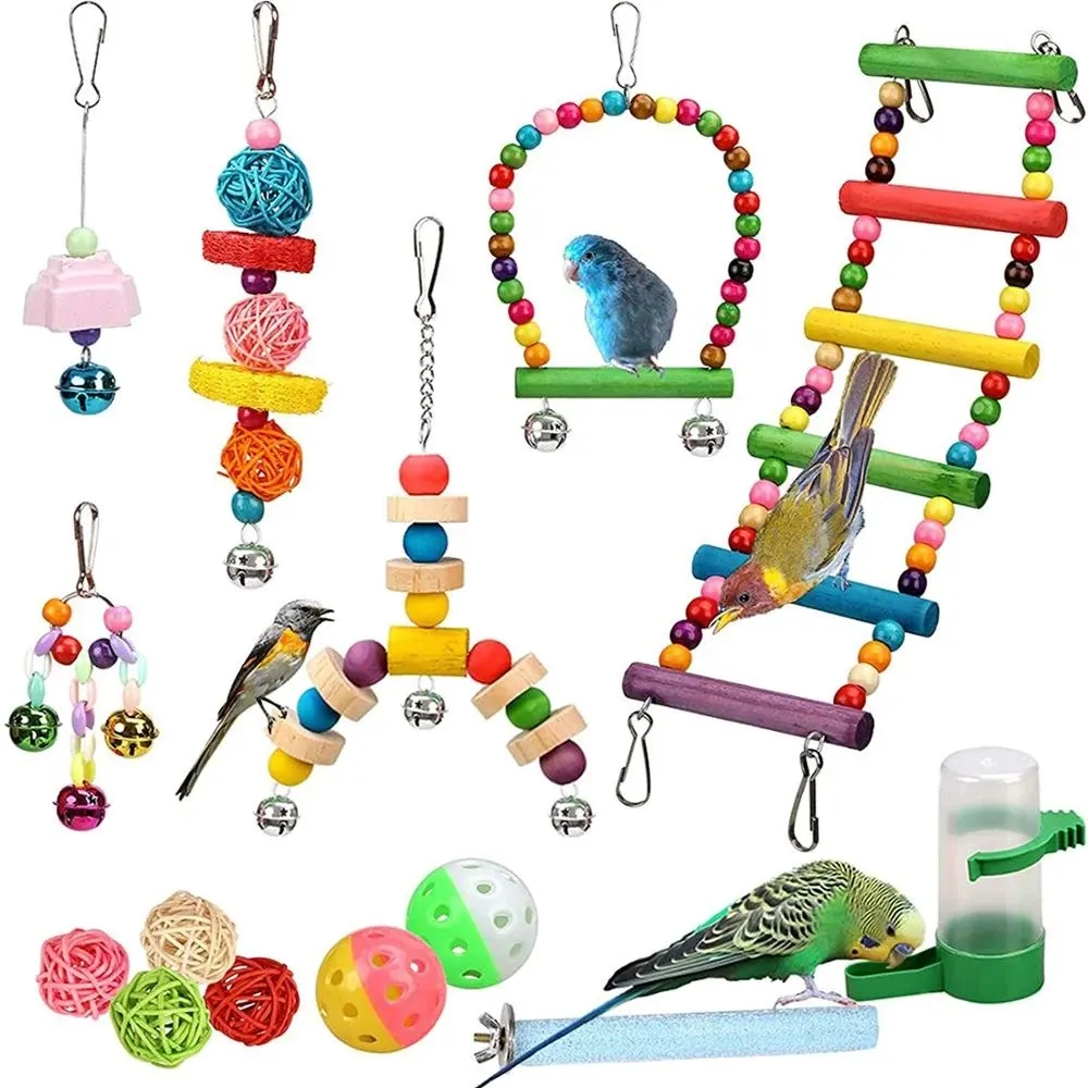 14 pezzi di giocattoli per uccelli set altalena da masticare giocattoli per l'allenamento amaca appesa a pappagallo piccolo gabbia per pappagalli cam