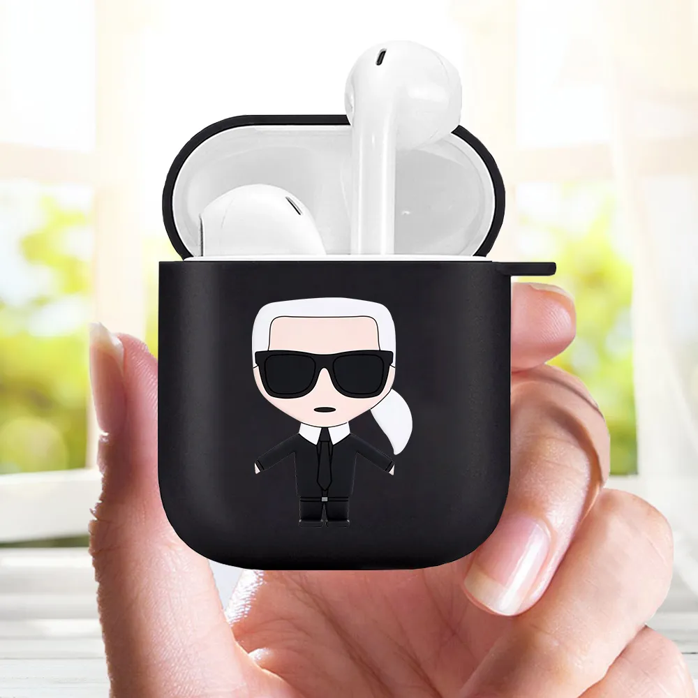 Custodie morbide in silicone nero per Apple Airpods 1 2 Fashion Brand Designer KARLs Custodia per auricolari wireless per AirPods Pro Borse di ricari