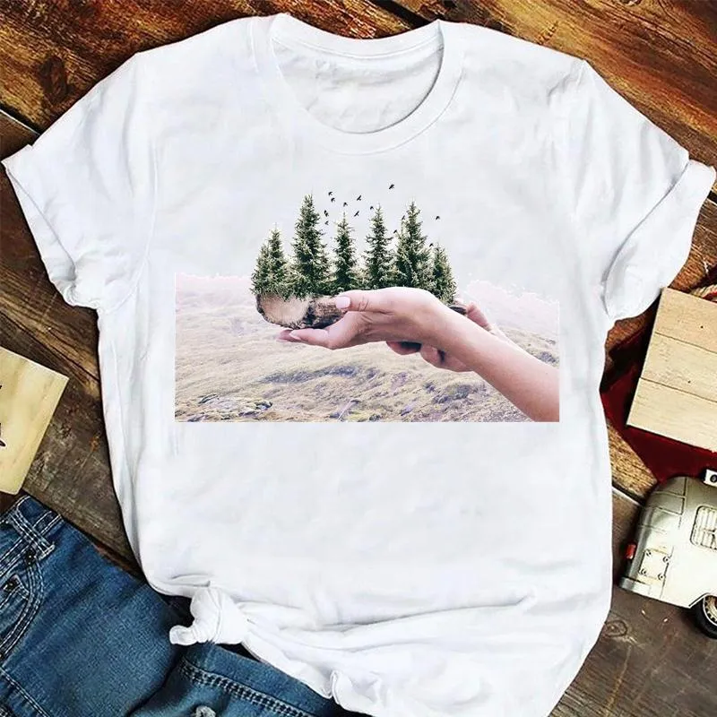 Moda donna anni '90 foresta manica corta stampa estate magliette vestiti di moda grafica t top lady stampa t-shirt femminile t-shirt