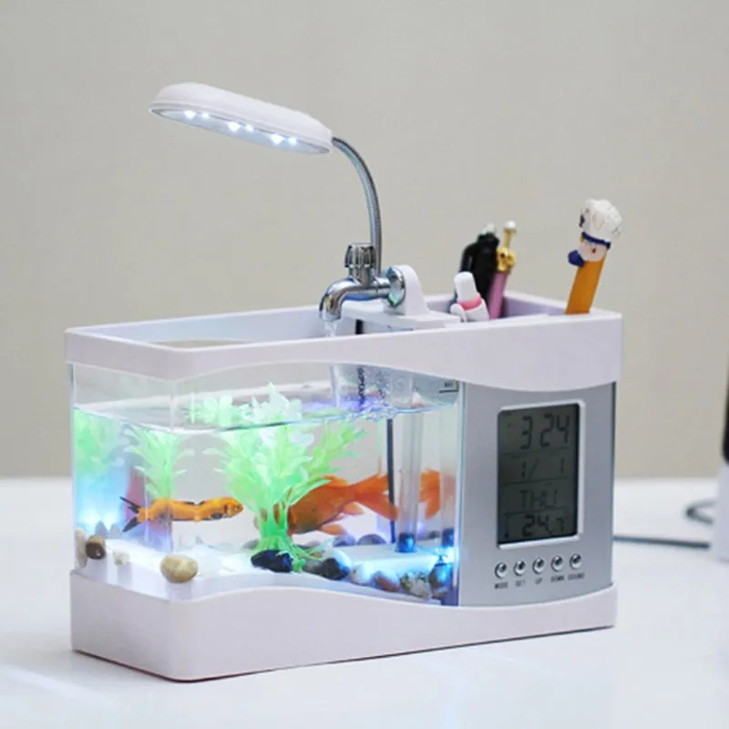 Serbatoio di pesce acrilico multifunzionale / Acquario USB Mini serbatoio di pesce Ecologico Piccolo acquario per tartarughe di pesci rossi