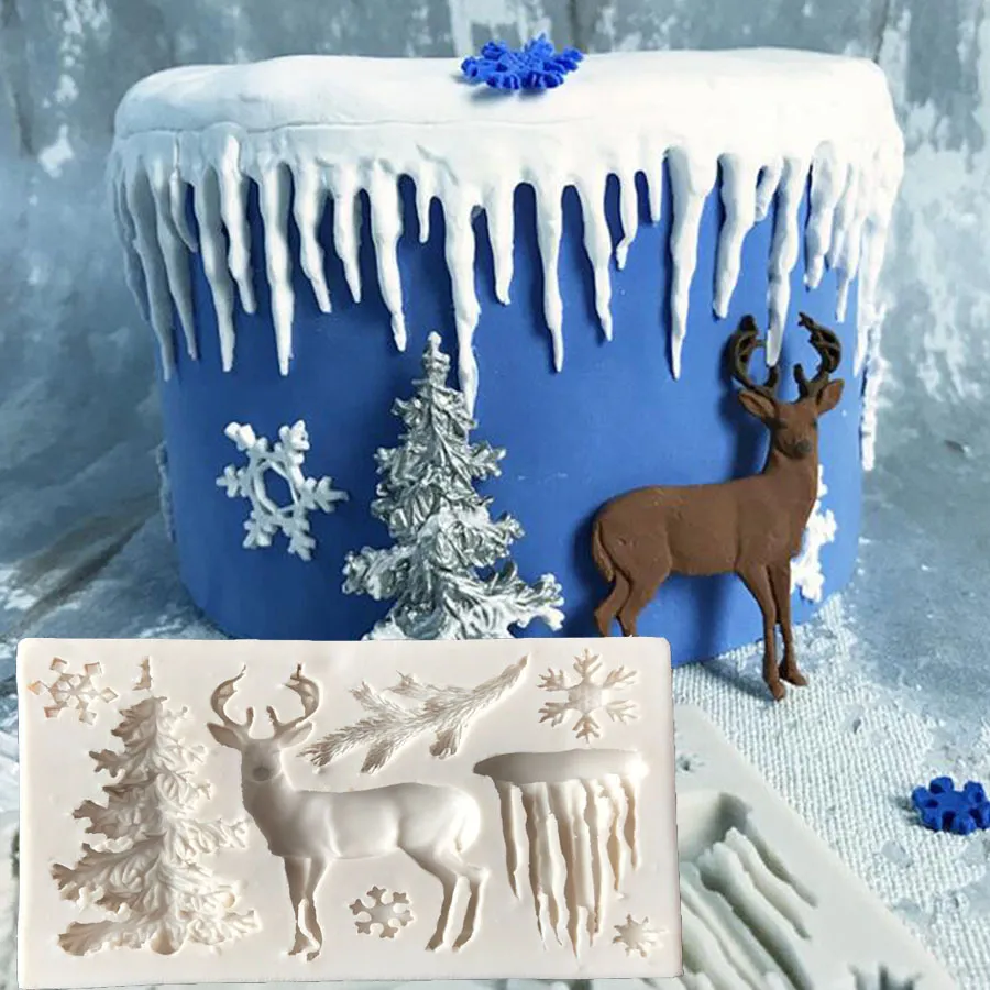 Stampo in silicone a forma di fiocco di neve 'alce 'albero di Natale per torta tta a mano Decorare il cioccolato fondente Candela stampo Strumenti di