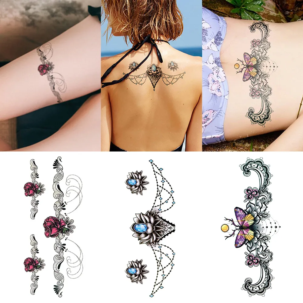 3 pezzi di adesivi per tatuaggi combinati con braccio di fiori piccoli bellissimi adesivi per tatuaggi temporanei impermeabili con motivo floreale se