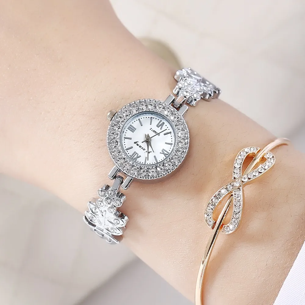 Nuovo stile set moda diamante orologio pieno di diamanti femminile contratto piccolo albero mano catena temperamento orologio al quarzo acqua diamant