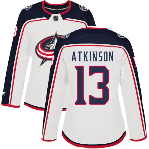 Maglia Columbus Blue da donna Cam Atkinson #13 White Premier Away Jersey