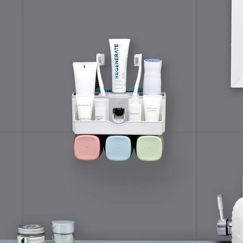 Portaspazzolino da parete per coppia creativa con dispositivo di spremitura automatico del dentifricio set portabicchieri per collutorio senza perfor