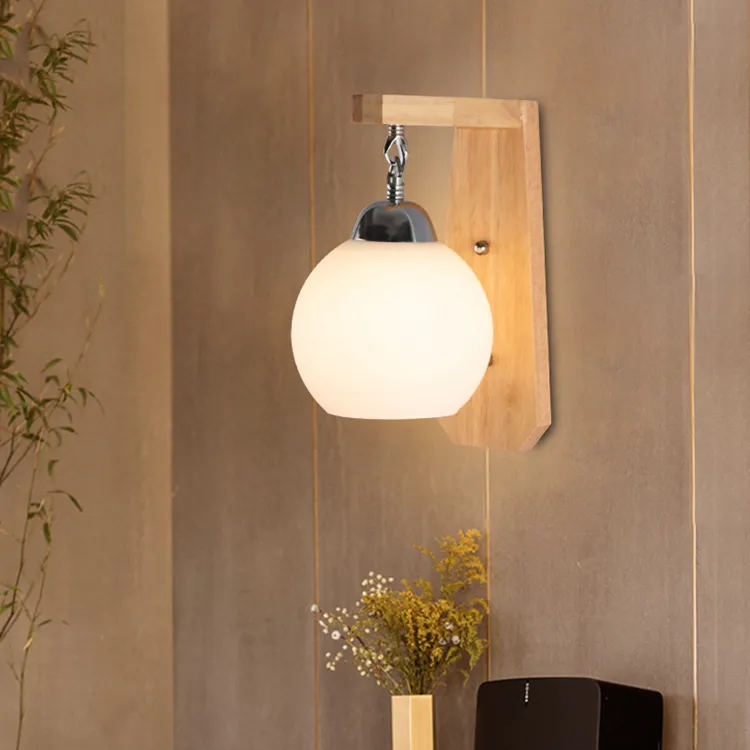 Fashion New Nordic lampada da parete in legno LED creativo camera da letto comodino lampada da parete moderna semplice corridoio scala lampada Promoz