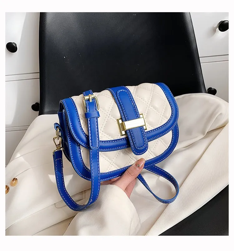 Borsa piccola di alta qualità da donna primavera nuova moda borsa a tracolla rombo retrò colore a contrasto e versatile borsa da sella