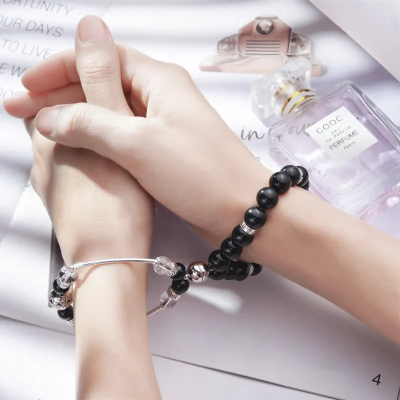 2 pezzi magnetici coppia braccialetto amanti braccialetto pietra naturale ossidiana per uomo donna regalo di san valentino coppia distanza