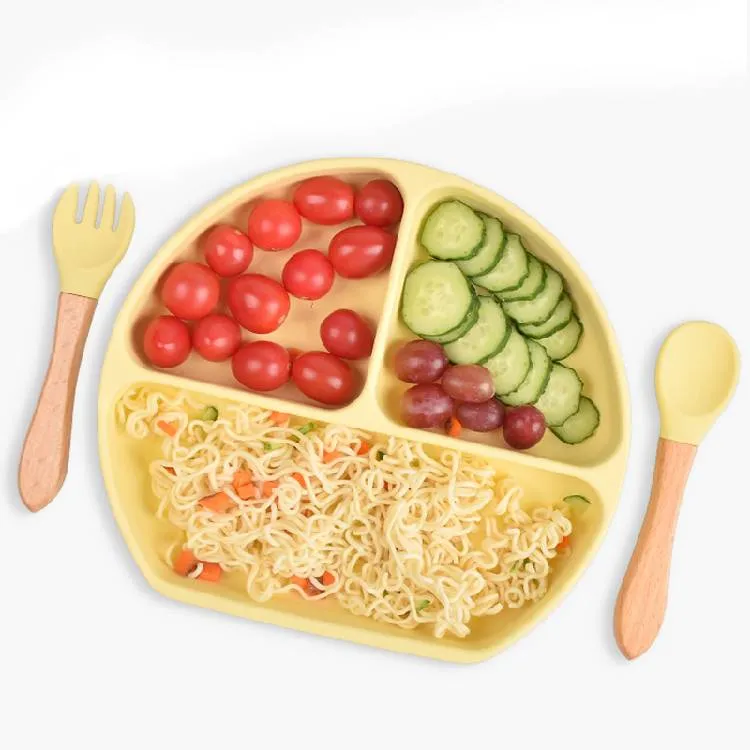 Piatto da pranzo in silicone sicuro per bambini Solido Simpatico cartone animato Piatti per bambini Aspirazione Toddle Training Stoviglie Ciotole per