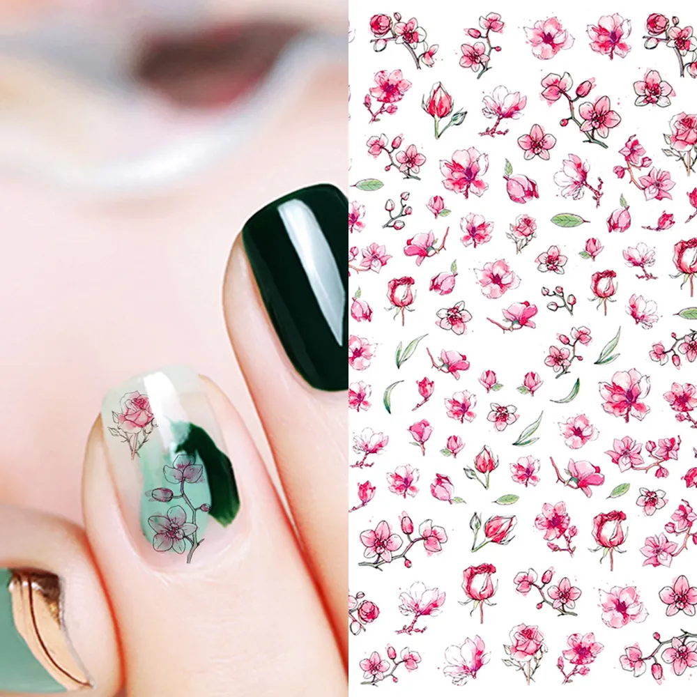 Adesivi per unghie adesivi autoadesivi con motivo a fiore piccolo rosa moda Adesivi decorazione unghie fai da te 1 confezione