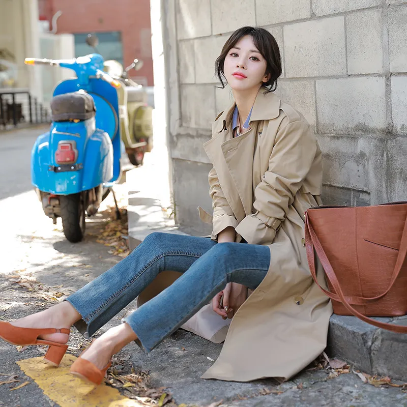 Giacca a vento da donna di media lunghezza 2021 nuova primavera abbigliamento donna vita stile coreano popolare moda sopra il ginocchio giacca tutto-