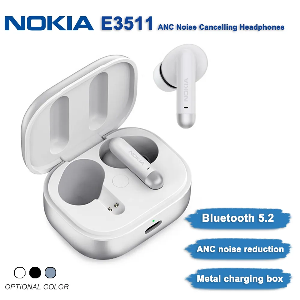 Nokia E3511 ANC Cuffie con cancellazione attiva del rumore wireless Auricolari in metallo stile Auricolari Bluetooth 5.2 Auricolare a lunga durata
