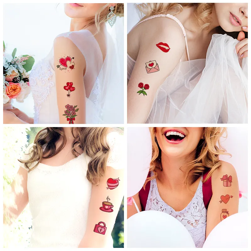 New Crystal Love tatuaggio adesivo cartone animato coppia confessione proposta adesivi tatuaggio braccio viso adesivi San Valentino