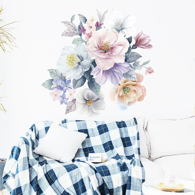 Art acquerello rosa blu fiore camera da letto comodino portico abbellimento parete adesivi murali decorativi