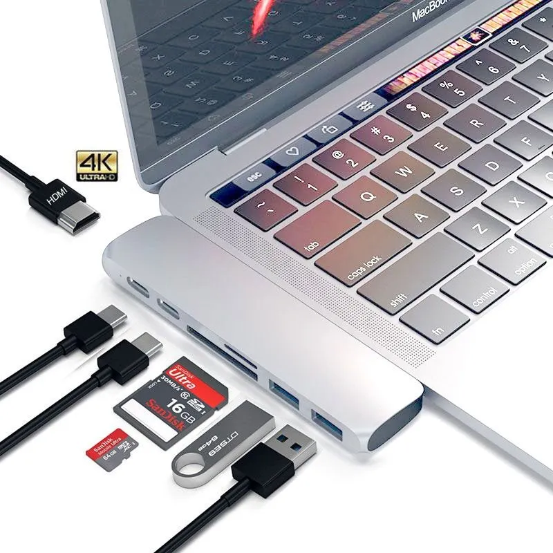 Hub USB C Thunderbolt 3 Dock con adattatore Rj45 1000M compatibile con HDMI TF SD Reader PD 3.0 per MacBook Pro/Air Type-c