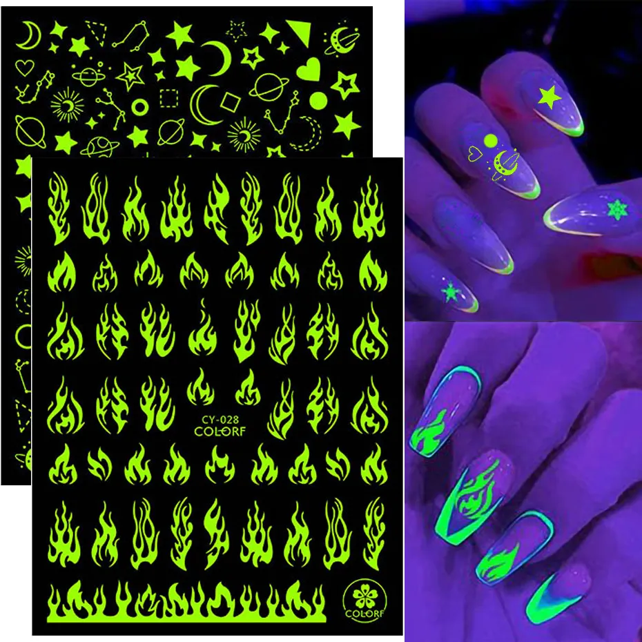 2021 nuovi adesivi per unghie luminosi in numeri di fiamma lettere foglie fiori adesivi per unghie accessori per unghie Nail art fai da te