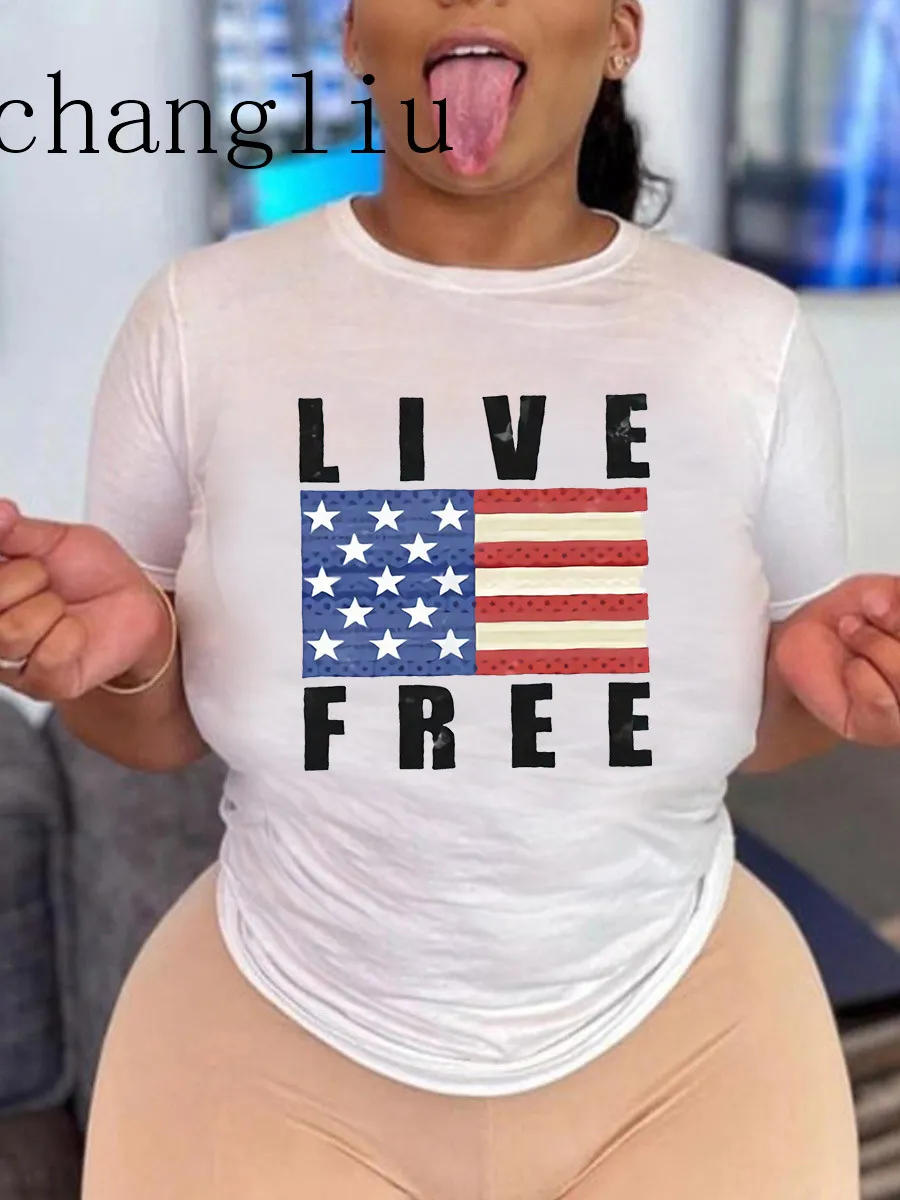 T-shirt a maniche corte larghe per uomo e donna con stampa bandiera americana in stile europeo e americano