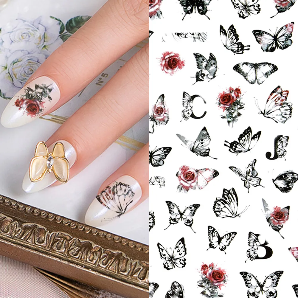 Moda personalità fiore farfalla modello autoadesivo autoadesivo chiodo adesivo fai da te decorazione unghie adesivo 1 confezione