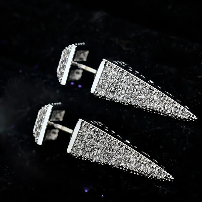 NEW Fashion Full Pave CZ Crystals Cone Tower Orecchini 925 Silver Pin Piercing Studs Orecchini in argento placcato per le donne