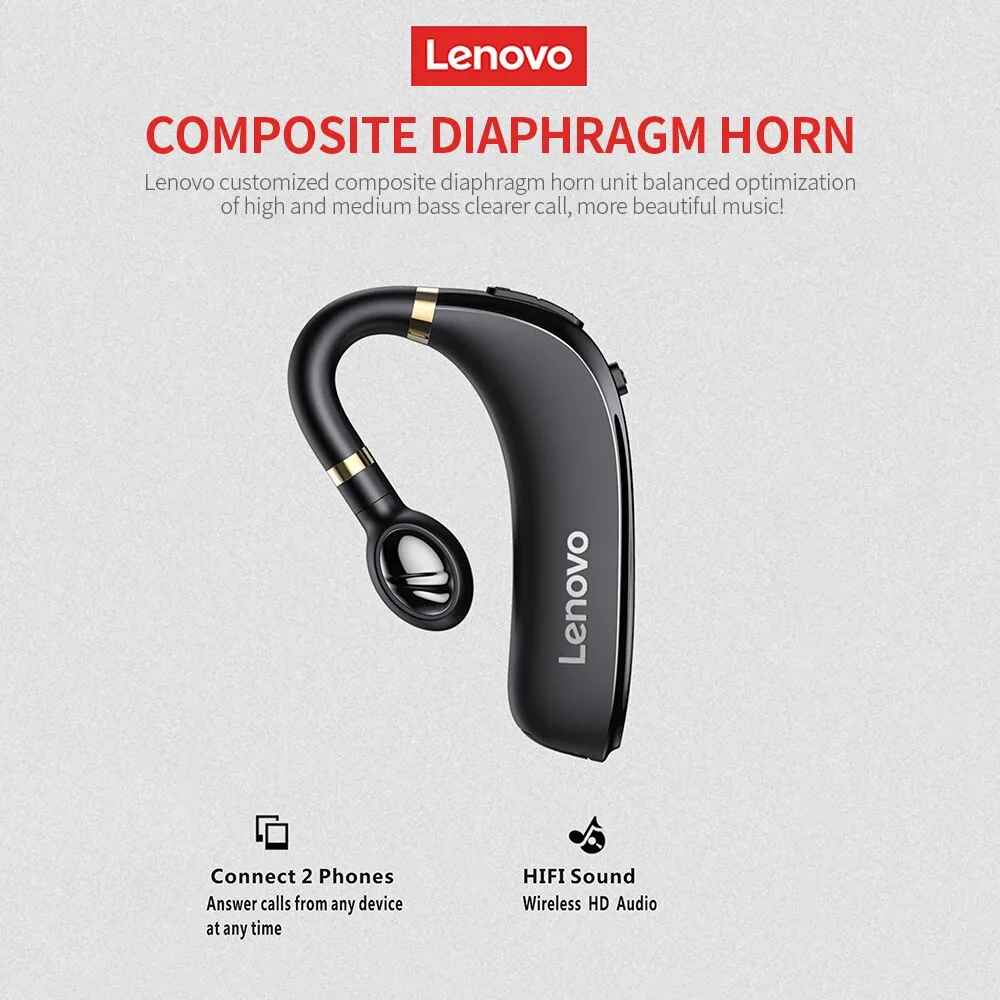 Lenovo HX106 Cuffie senza fili Gancio per l'orecchio Business Auricolare per orecchio singolo Auricolare con capacità Bluetooth 5.0 con microfono