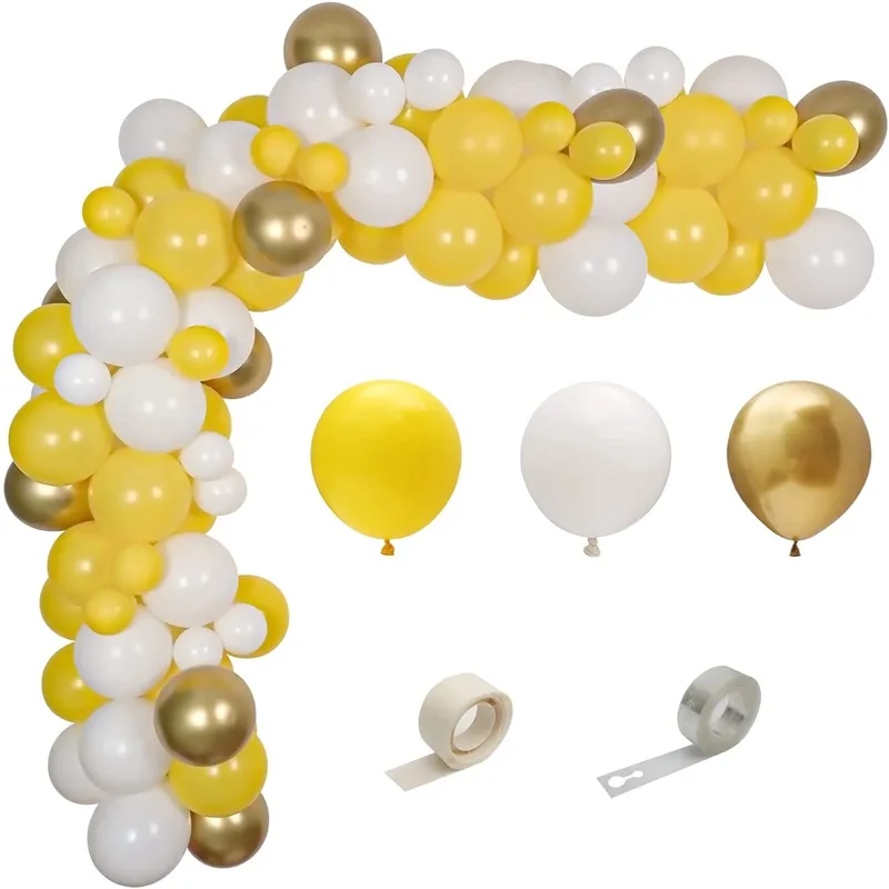 110PCS Kit arco di palloncini gialli e oro bianco per addio al nubilato Compleanno Anniversario di laurea Fidanzamento di matrimonio Congratulazioni