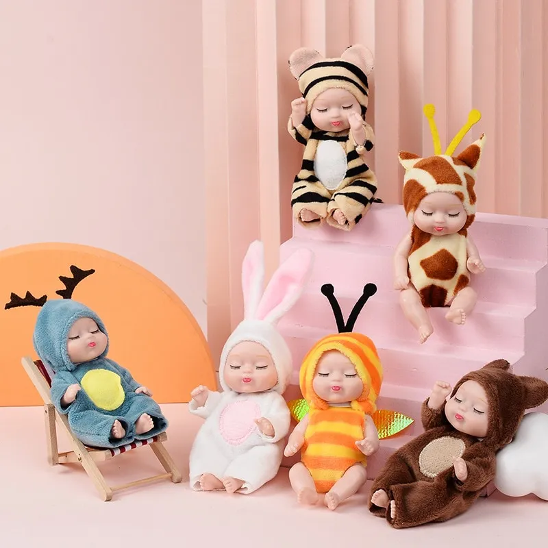 1 pezzi di sonno Baby Doll Cute Animal Baby Doll 3,5 pollici Altezza simulata Reborn Baby per ni Giotolo con vestiti