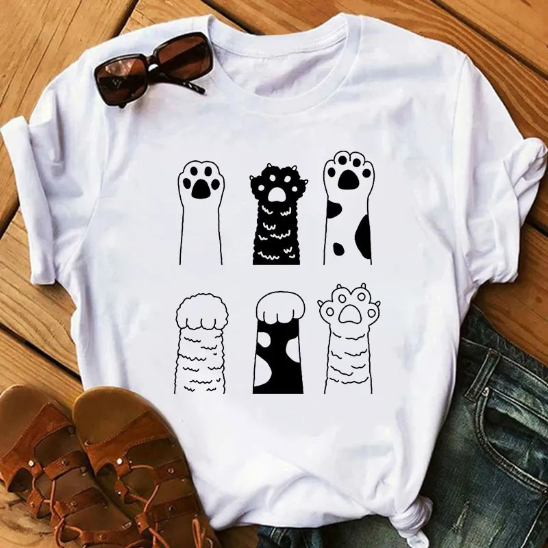 Cute Cats Print Summer Women Tshirt Funny Cartoon T Shirt Donna Kawaii Anime T-shirt anni '90 Ragazze Moda stile coreano Top Tee Fashion