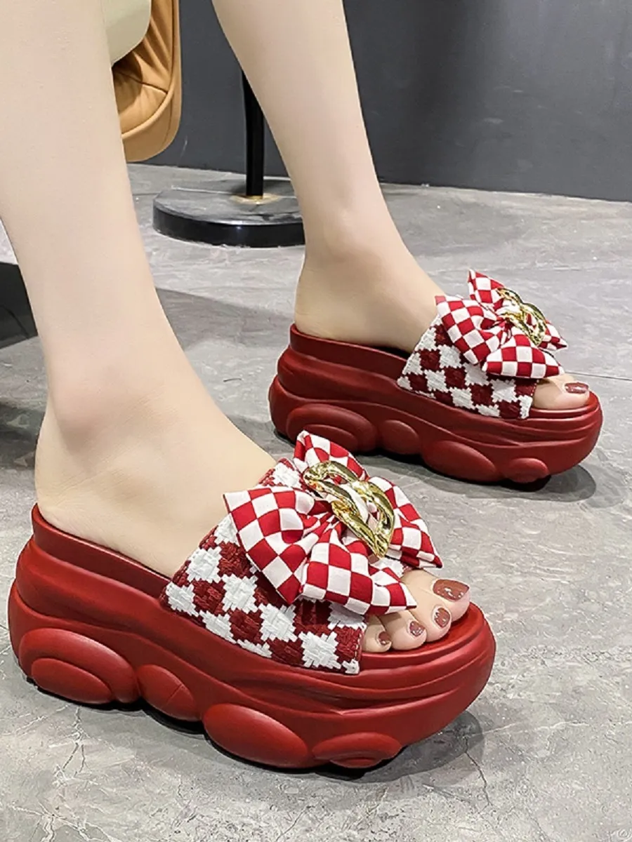2022 estate nuovo 9 cm interno altezza-crescente pantofole delle donne di spessore inferiore esterno usura fiocco pan di spagna pantofole sandali con