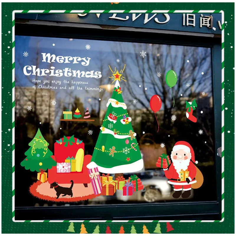 Adesivo da parete natalizio Adesivo per porta in vetro rimovibile con albero di Natale di Babbo Natale