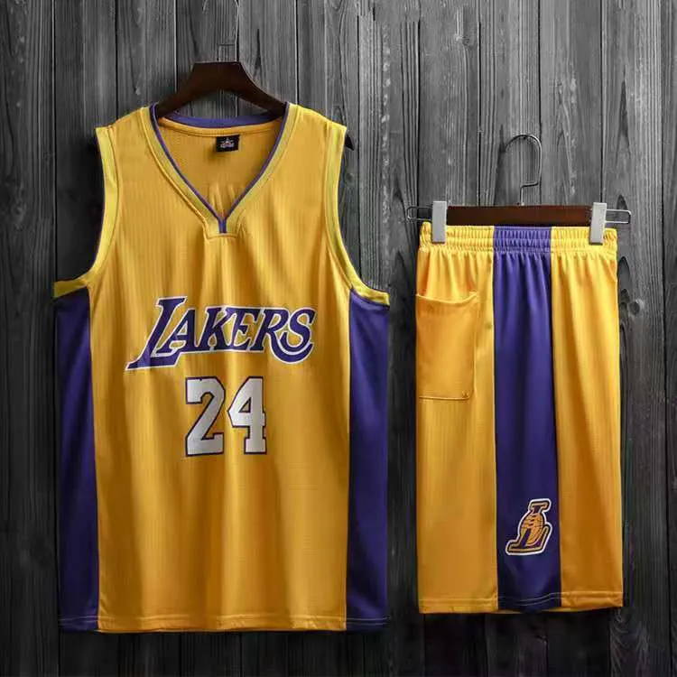 Los Angeles Lakers LeBron James No. 23 Lakers Kobe Bryant No. 24 Tuta da basket Pantaloncini a maniche corte Tuta da uomo a due pezzi