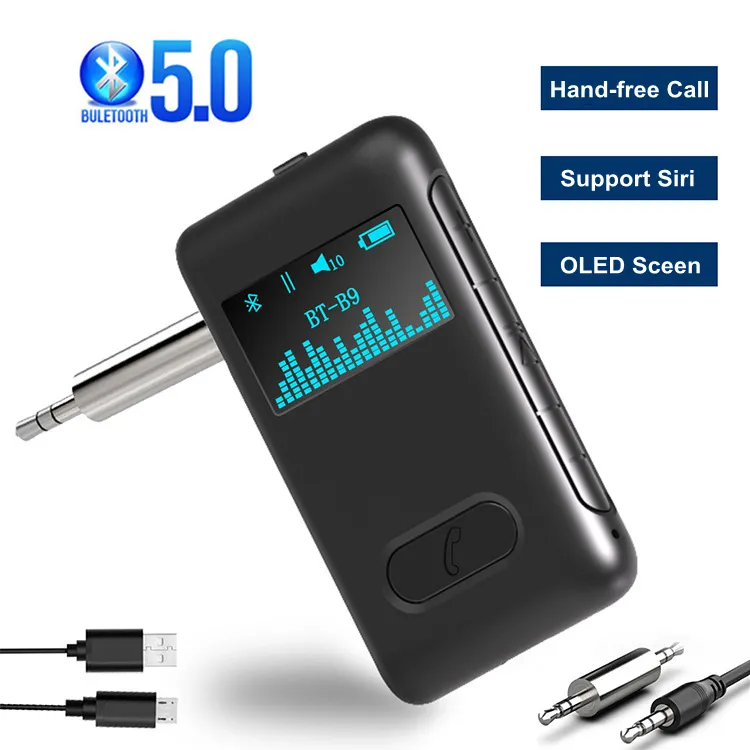 Ricevitore Bluetooth 5.0 per auto, adattatore Aux Bluetooth wireless per stereo domestico/altoparlante cablato/cuffie, cancellazione del rumore CVC 8