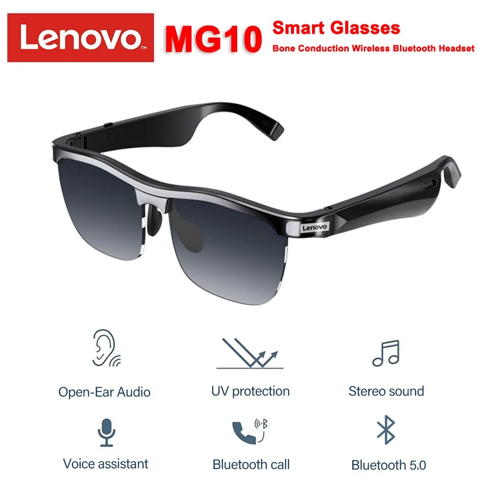 Occhiali da sole Bluetooth intelligenti Lenovo MG10 Occhiali da musica wireless Occhiali da sole anti-luce blu Cuffie auricolari con microfono