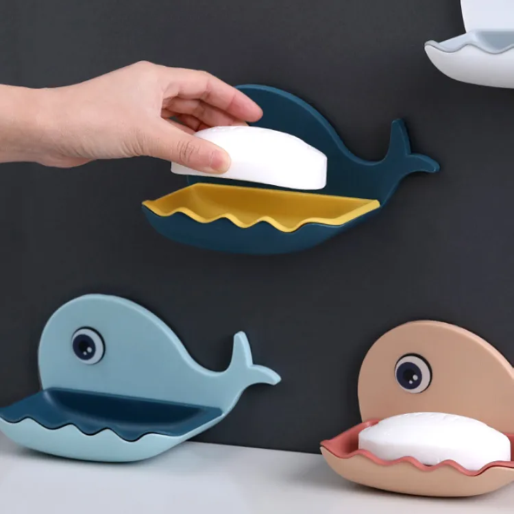 Scatola portasapone creativa piccola balena non perforata 　 portasapone da bagno doppio 　 portasapone da parete per bagno