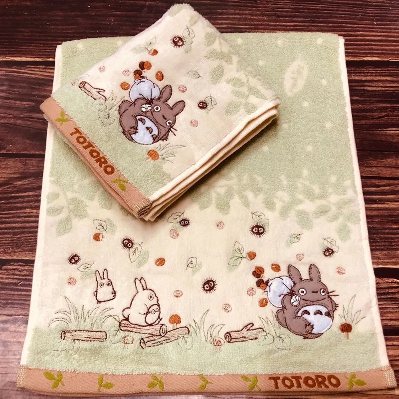 Il mio vicino Totoro Simpatico cartone animato Set di asciugamani Asciugamani da bagno Asciugamani per il viso Fazzoletto morbido in puro cotone Tess