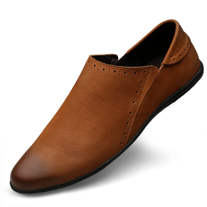 Nuove scarpe casual giornaliere di piselli Scarpe britanniche in pelle bovina con strato superiore a ventaglio