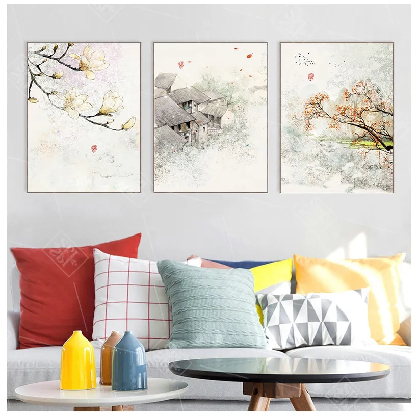 New Chinese Ink Floral Abstract Wall Art Print Picture Canvas Painting Poster for Living Room No Frame