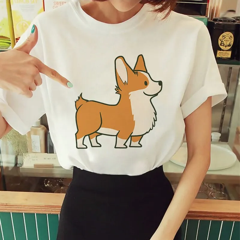 Maglietta Donna Divertente Kawaii Corgi Cane Stampato T-shirt da donna anni '90 Manica corta Casual Harajuku Maglietta moda femme Plus Size