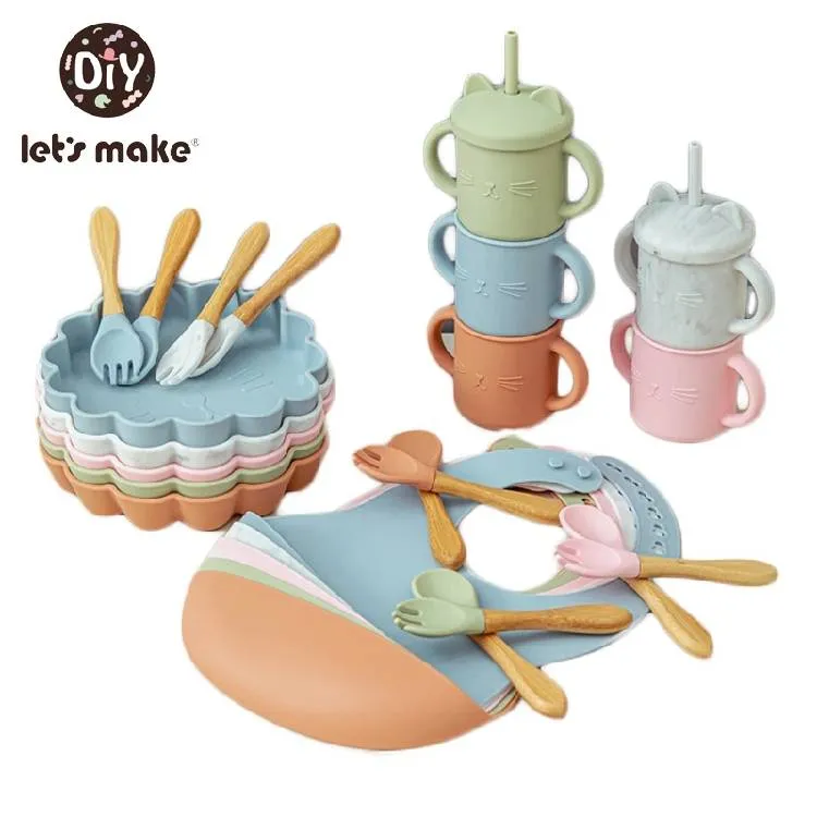 Set di stoviglie per l'alimentazione in silicone per bambini Piatti per piatti in silicone per alimenti per bambini in cartone animato per bambini im