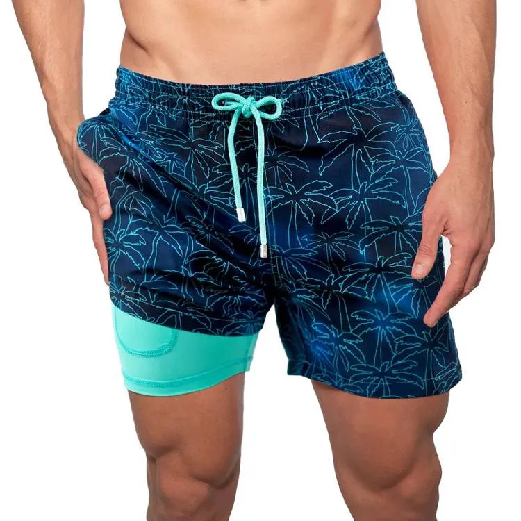Trunks Beach Board Shorts Costumi da bagno da uomo Pantaloncini da bagno con coulisse Beach Casual a doppio strato Costume da bagno con tasca