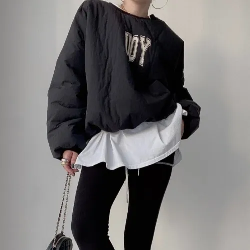 Corea del Sud chic autunno e inverno nuovo girocollo semplice selvaggia camicetta allentata donna casual abbigliamento esterno stampato tendenza magl