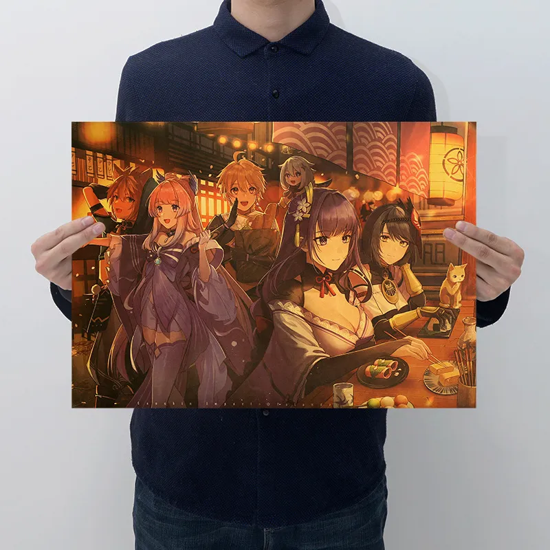 【J301】Genshin Poster retrò Kraft Paper Bar Cafe Pittura Decorativa