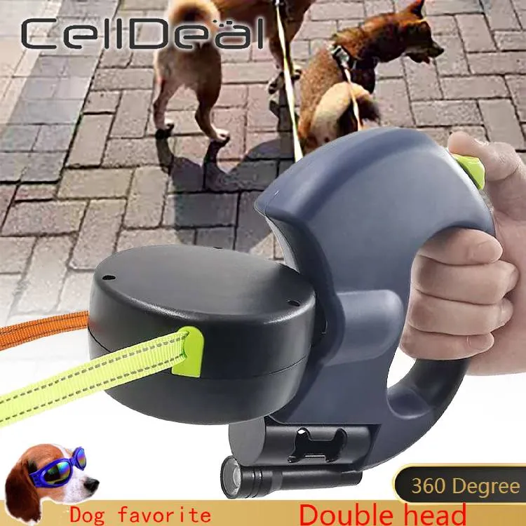Corda di trazione a doppia testa da 360 gradi in nylon per cani Guinzaglio universale automatico retrattile per esterni Solido piombo da passeggio pe