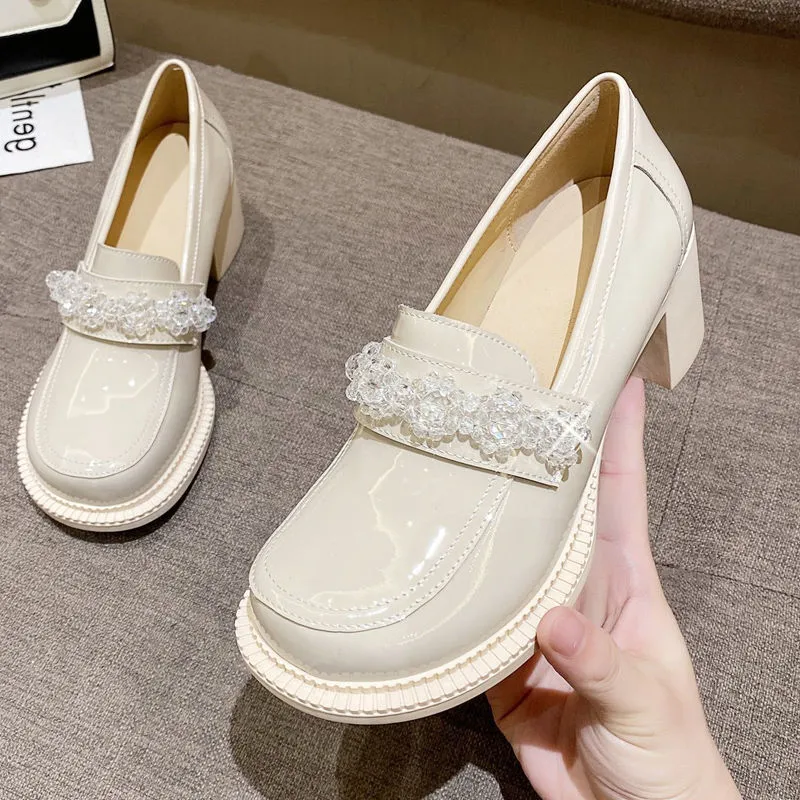 Scarpe Mary Jane donna bianche 2021 new retro jk scarpe piccole in pelle stile britannico suola spessa con tacco alto e tacco alto scarpe singole con