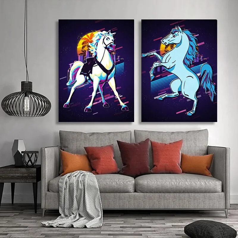 Abstract Horse Art Canvas Wall Art Painting Modern Cartoon Animal Vintage Home Decor Stampa Poster per Living Room Decor Picture