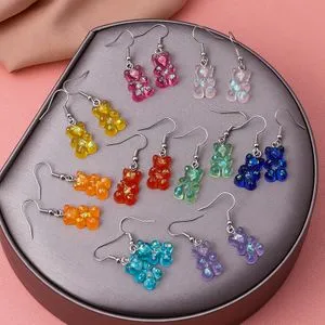 New Fashion Paillettes Resina Gummy Bear Ciondola gli orecchini per le donne Ragazza DIY Cartoon Animal Bear Orecchini Creative Drop Jewelry Gifts