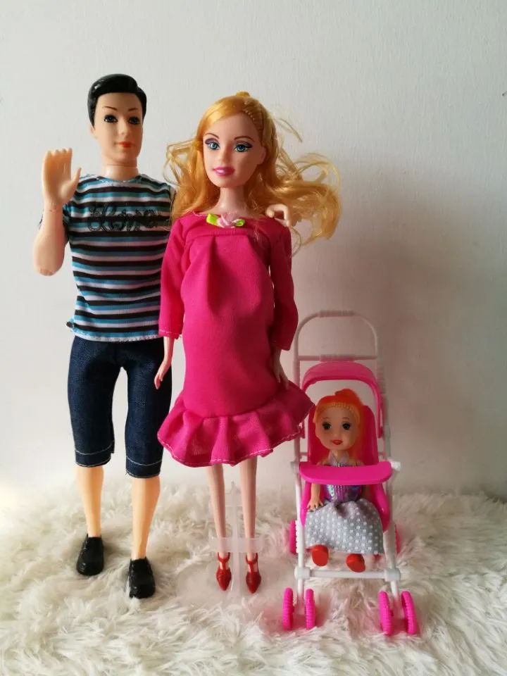 2021 Famiglia 4 persone bambola adatta 1 mamma/1 papà/piccola Kelly ragazza/bambino figlio/carrozzina 1/6 bambola reale bambola incinta regali