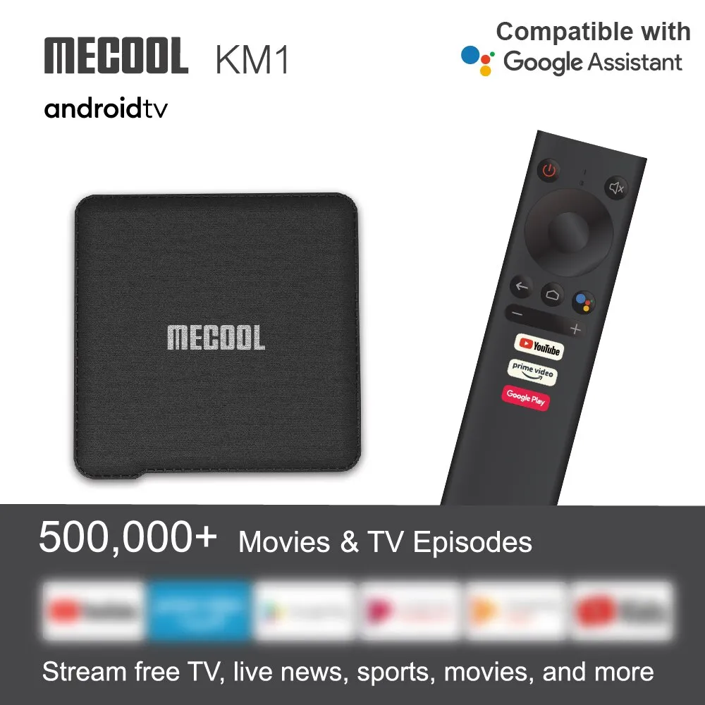 MECOOL NUOVO KM1 Android 9.0 TV Box 4GB RAM 64GB ROM Amlogic S905X3 2.4G/5G WiFi 4K BT4.2 Controllo vocale Google TV box certificato