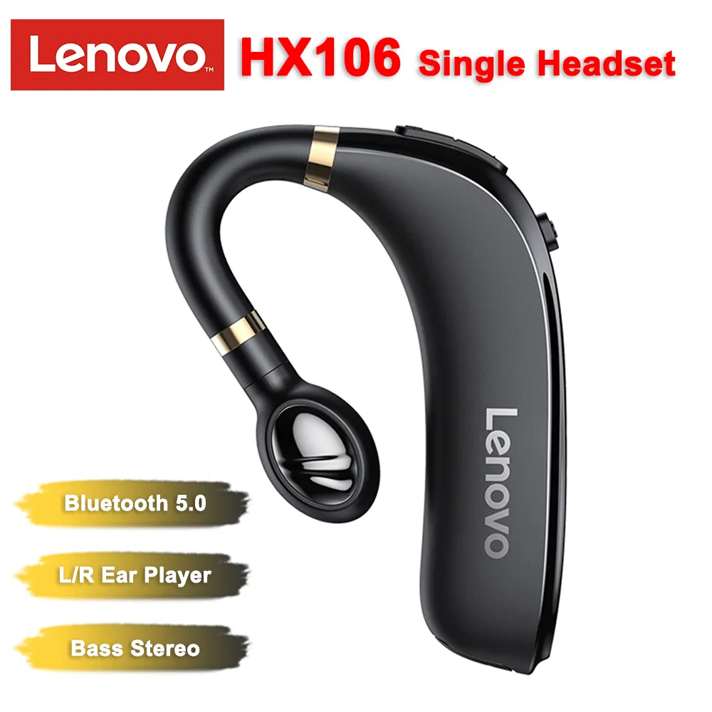 Lenovo HX106 Cuffie wireless con gancio per l'orecchio Business Cuffie auricolari Bluetooth 5.0 Cuffie con microfono