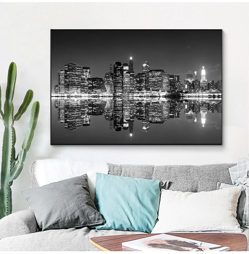 1 pezzi in bianco e nero di New York City Landscape Wall Art Pictures for Living Room Modern Home Decor Poster Dipinti su tela HD