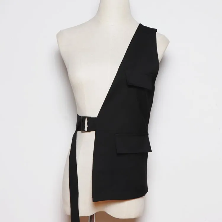 Gilet da donna 2020 estate nuovo stile design di nicchia monospalla cintura sartoriale irregolare in vita gilet in vita trend-Alibaba